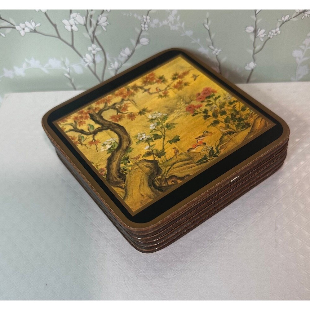 Vintage Pimpernel Chinese Screen Acrylic Coasters Set of 6 w/ Box England